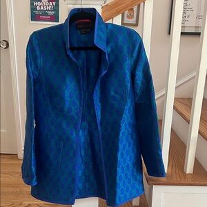 Nina McLemore MATELASSÉ CAR COAT Blazer Jacket Silk Size 4 Green and Blue